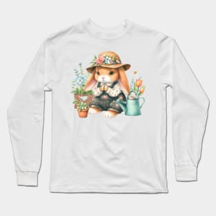 Cute Watercolor Bunny Gardener Long Sleeve T-Shirt